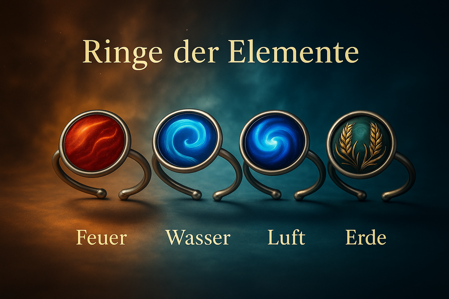 Ringe der Elemente – Silberne Element-Ringe Feuer · Wasser · Erde · Luft | Mystischer Schmuck mit Bedeutung | Energie & Naturverbundenheit