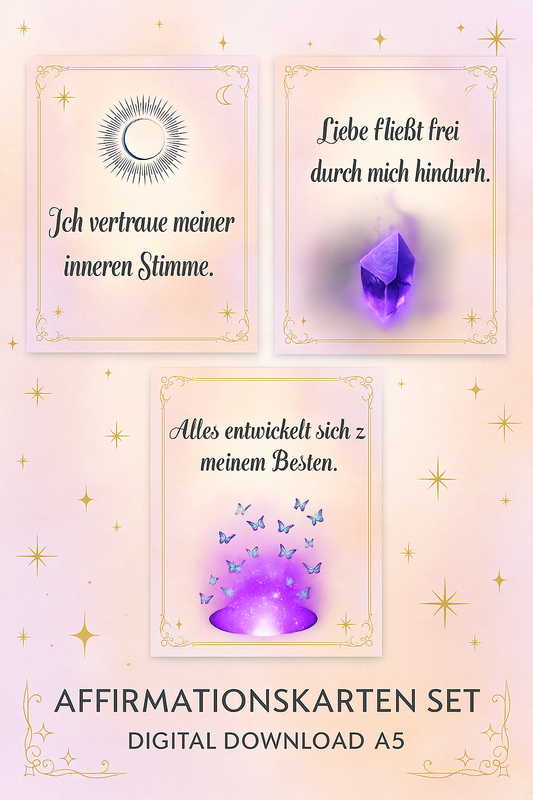 Affirmationskarten Set 25 Karten Innere Stärke Digital Download Magische Motive Selbstliebe Achtsamkeit Printable