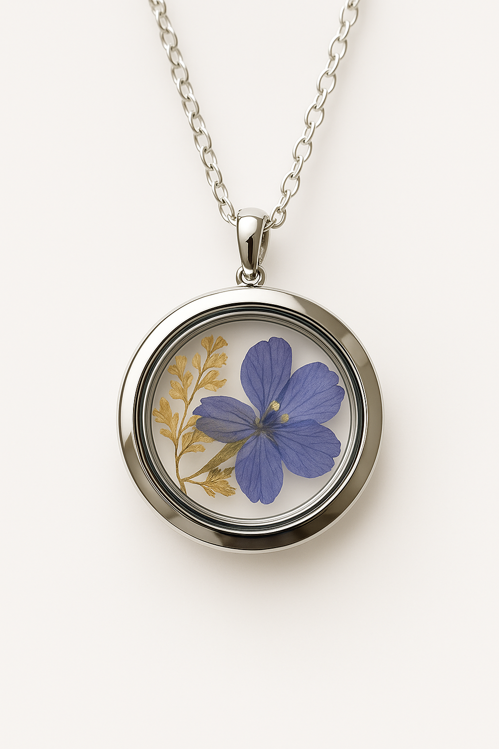 Glasamulett Trockenblumen blau