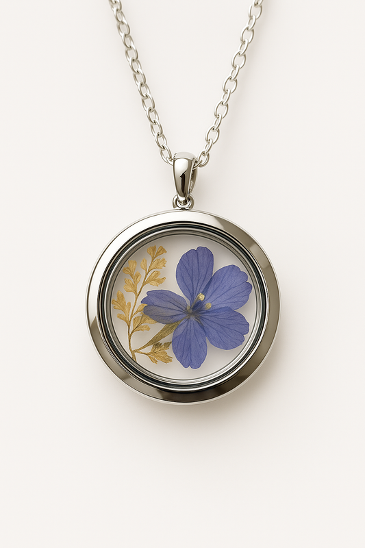 Glasamulett Trockenblumen blau