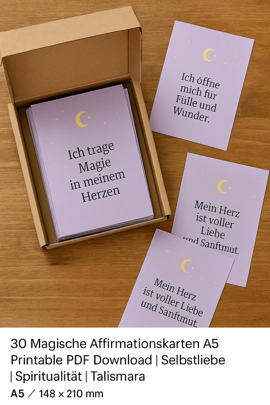 30 Magische Affirmationskarten A5 PDF Download Selbstliebe Spiritualität Talismara
