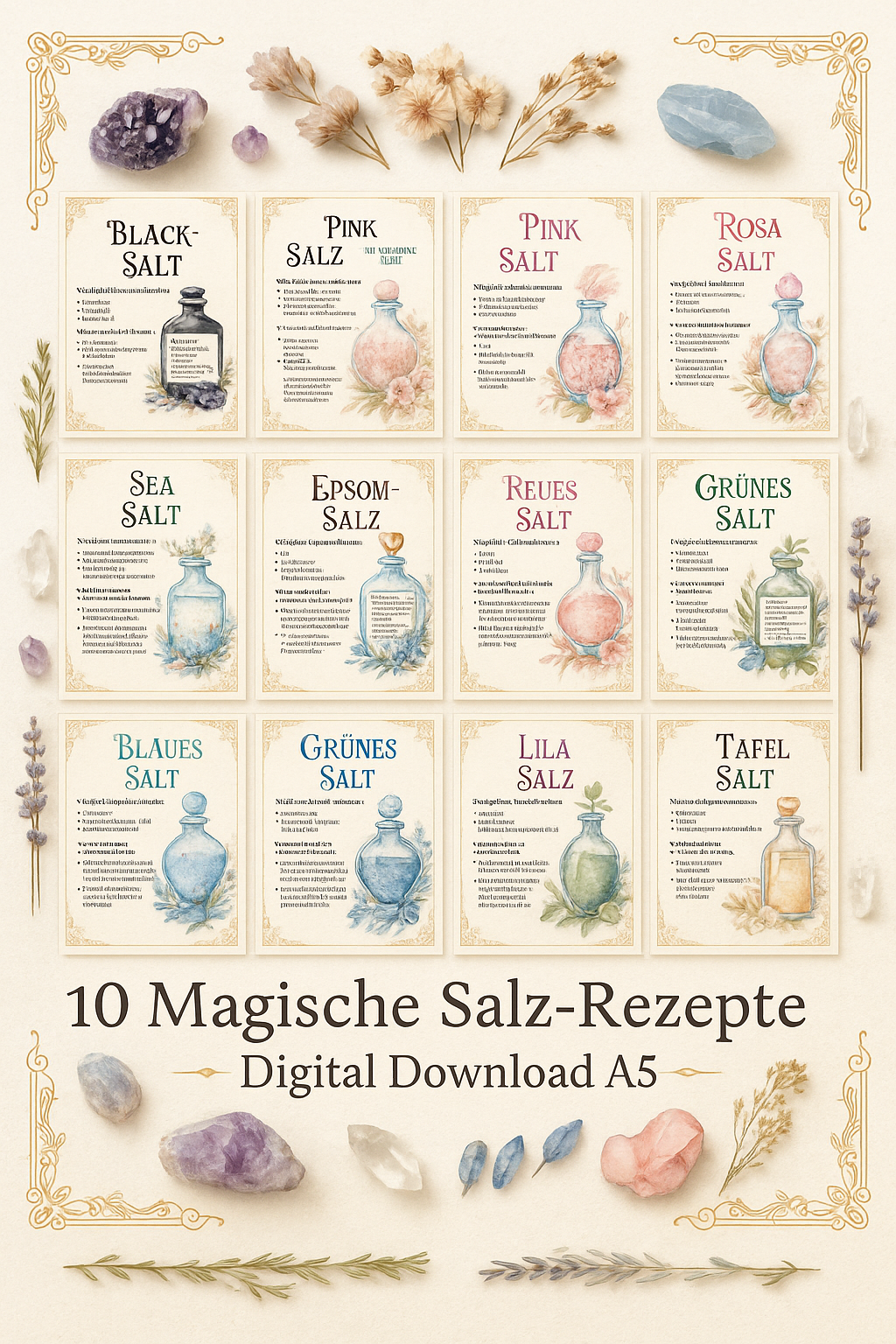 Magische Salz Poster Set Digital Download | 10 Rituale Rezepte | Witchcraft Printable Hexen Altar Esoterik Spiritualität