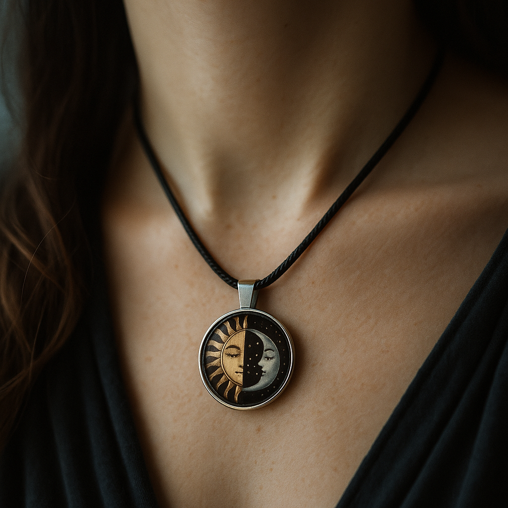 Wicca Ketten mit 7 mystischen Motiven – Pentagramm, Dreifachmond, Lebensbaum, Sonne & Mond, Kristallkugel, Vollmondphasen & Yule – Spiritueller Schmuck für Hexen & Esoterik